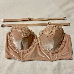Dusty pink longline velvet and lace bra
